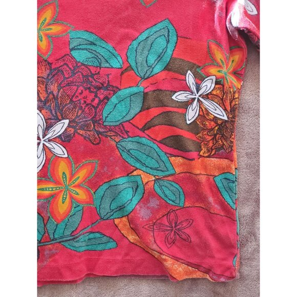 Floral Pattern V-Neck Long Sleeve Women Top Vibrant Multicolor Design - Picture 4 of 7